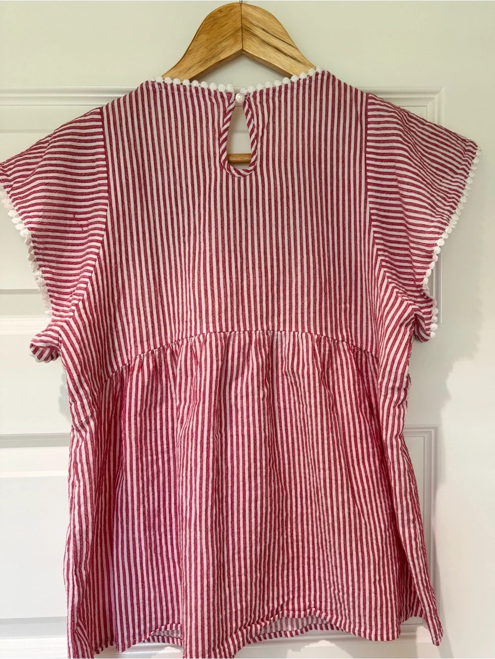 THML Sz S Top Cotton Linen Red White Striped Floral Embroidered Boho Cottagecore - Picture 3 of 10